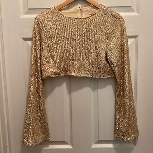 Club L London Size 10 Sequin Crop Top in Gold perfect for Taylor Swift Eras Tour